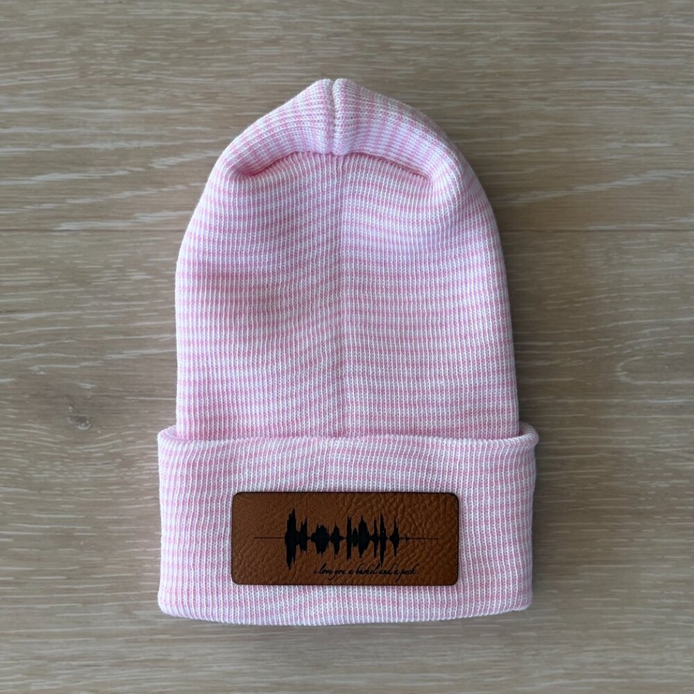 NEW I Love You A Bushel Cotton Baby Beanie Newborn Pink White Stripe Minimalist